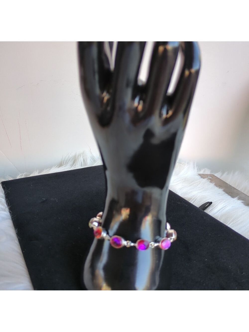 Natural Sea Glass Chain Bracelet 925 Sterling Silver,‎ Adjustable Size